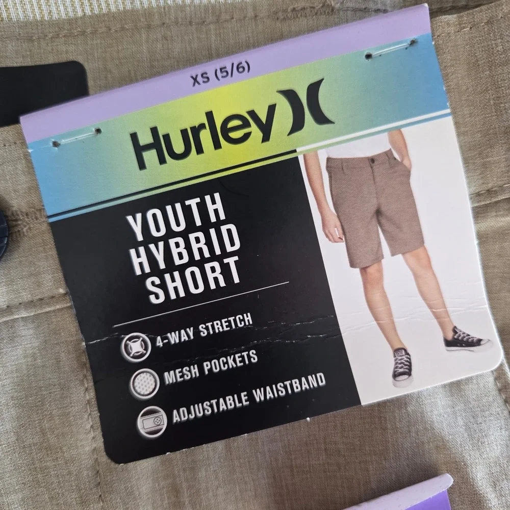 Hurley Shorts Boys XS 5/6 Khaki‎ Tan Stretch Flat Front Adjustable Waistband New